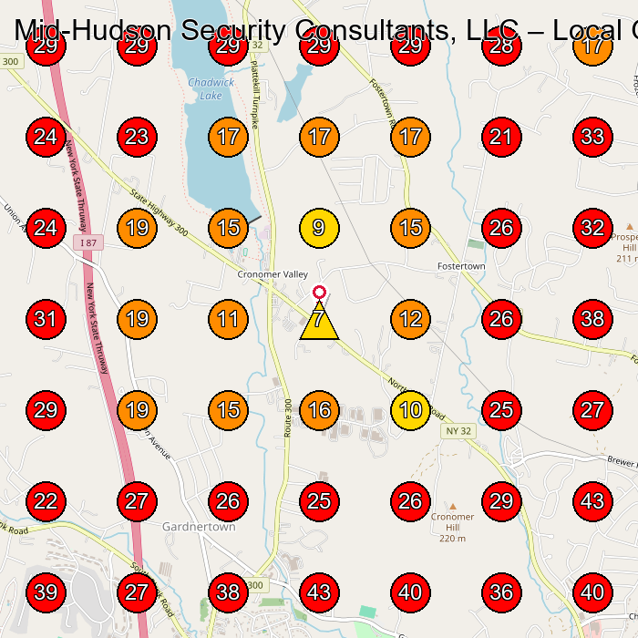 Mid-Hudson Security Consultants, LLC GeoGrid visibility map for General Contractor in Newburgh